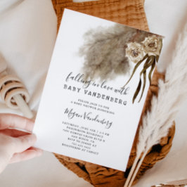 Boho faller i Kärlek Pampas Grass Baby Shower Inbjudningar