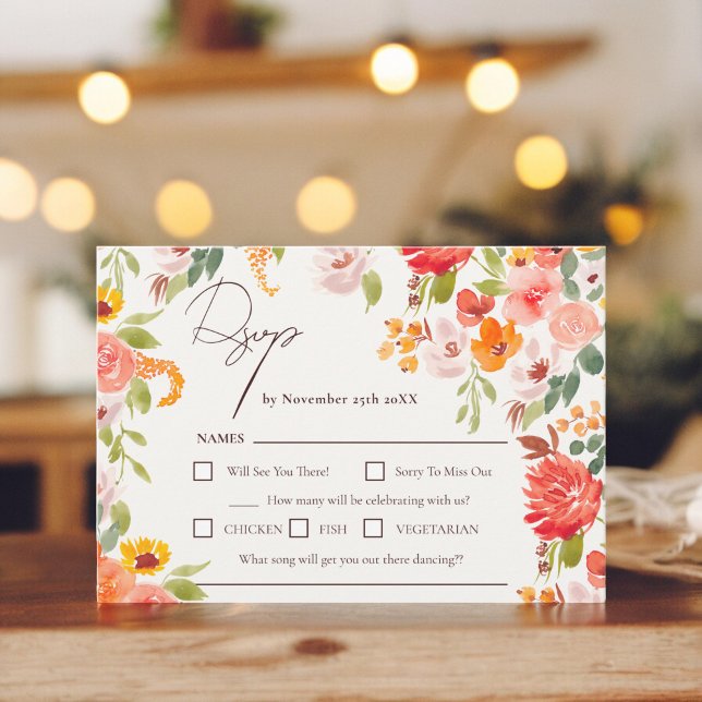 Boho faller rustik blommigt i hela bröllop OSA kort (Boho fall rustic floral all in one wedding RSVP card)