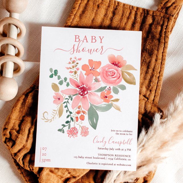Boho faller vattenfärgsdusch för blommigt inbjudningar (Boho fall floral watercolor baby shower invitation)