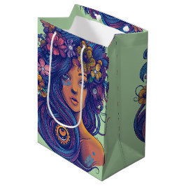 Boho Fantasy Woman med Blommigt Hair