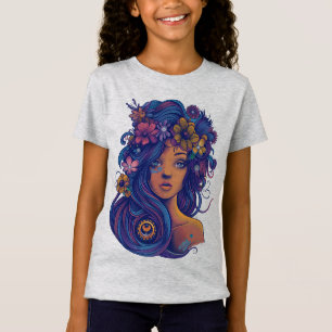 Boho Fantasy Woman med Blommigt Hair T Shirt
