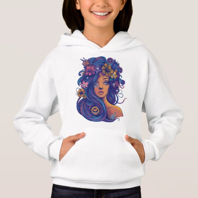Boho Fantasy Woman med Blommigt Hair T Shirt (Framsida)