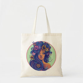 Boho Fantasy Woman med Blommigt Hair Tygkasse