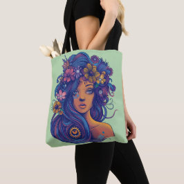 Boho Fantasy Woman med Blommigt Hair Tygkasse