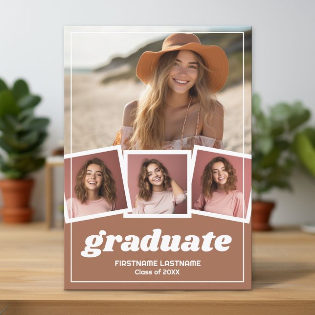 Boho Färg Studentfest med 4 foton Inbjudningar (Custom Graduation Announcement and Invitation)