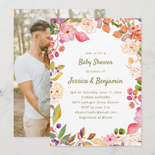 Boho Färgglad Akvarell Blommig Bebis Bebis Shower Inbjudningar