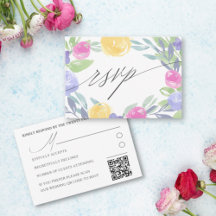 Boho Färgglada Blommiga Akvarell Bröllop RSVP