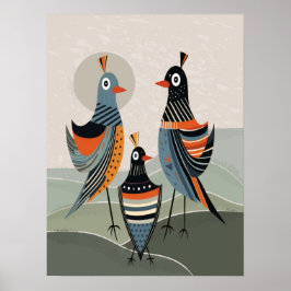 Boho Färgglada Fåglar Familj Minimalistisk Neutral Poster