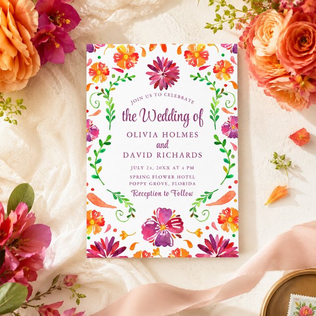 Boho Färgglada Mexikanska Blommiga Fiesta Bröllops Inbjudningar (Boho Colorful Mexican Floral Fiesta Wedding Invite)
