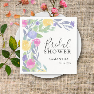 Boho färgglada vattenfärg blommande bröllopsdusch pappersservett