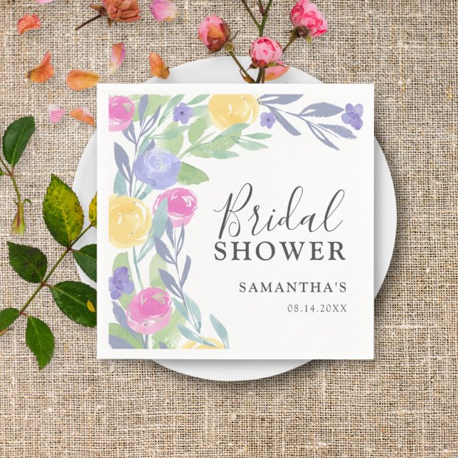 Boho färgglada vattenfärg blommande bröllopsdusch pappersservett (Skapare uppladdad)