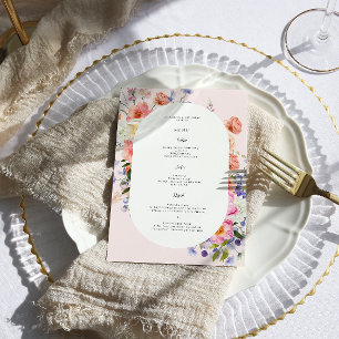 Boho Färgglada Vildblomma Bröllopsmeny Meny