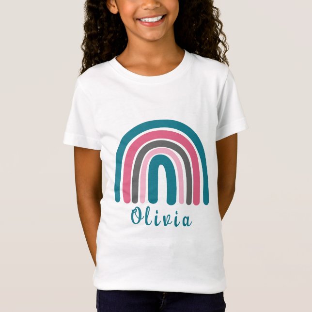 Boho färgstark regnbåge med Personlig Namn T Shirt (Framsida)