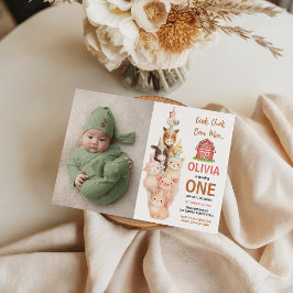 Boho Farm Animal 1st Birthday |Cute Rustic Barnyad Inbjudningar