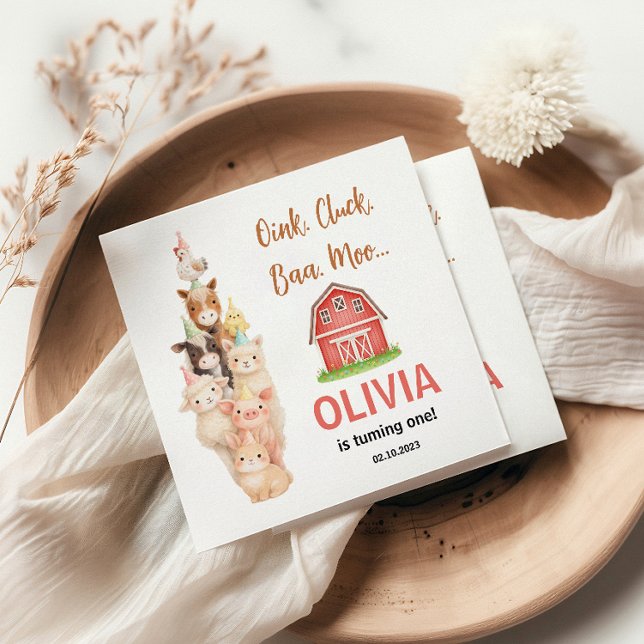 Boho Farm Animal 1st Birthday |Cute Rustic Barnyad Pappersservett (Boho Farm Animal 1st Birthday |Cute Rustic Barnyad Napkins
)