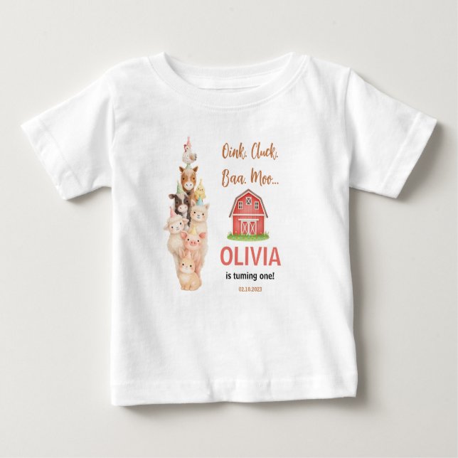 Boho Farm Animal 1st Birthday |Cute Rustic Barnyad T Shirt (Framsida)