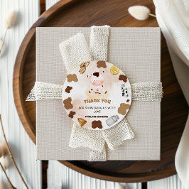 Boho Farm Ko Baby Shower Tacksamhetskort Runt Klistermärke