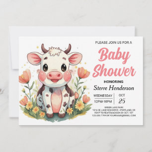 Boho Farm Online Cow Baby Shower Inbjudningar