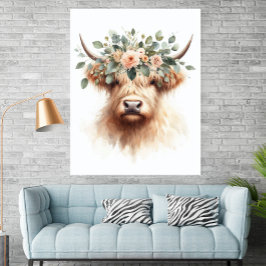 Boho Farmhouse Ko Print med Blommig Krona Affisch