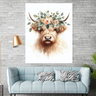 Boho Farmhouse Ko Print med Blommig Krona Affisch