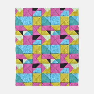 Boho Faux Patchwork Quilt Rosa Gult Blue Fleecefilt