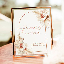 Boho Favors-tecken | Terracotta Pampas Gass Shower Poster