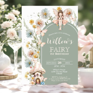 BOHO Fe-inbjudan för 1-årsdag med vilda blommor Sa Inbjudningar