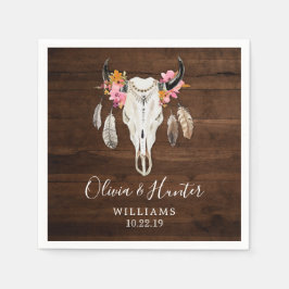 Boho Feather Antler Skull Mörk Wood Bröllop Pappersservett
