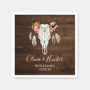 Boho Feather Antler Skull Mörk Wood Bröllop Pappersservett