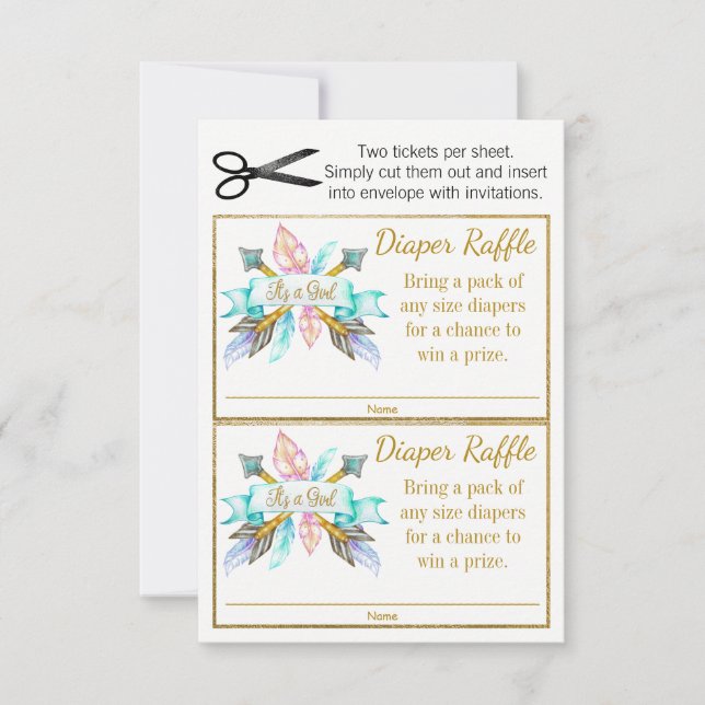 Boho Feather Arrows Tribal Diaper Raffle Biljett (Framsida)