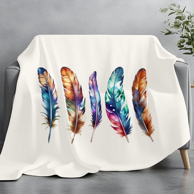 Boho Feather Art Cozy Cream Graphic Feather Print Fleecefilt (Skapare uppladdad)