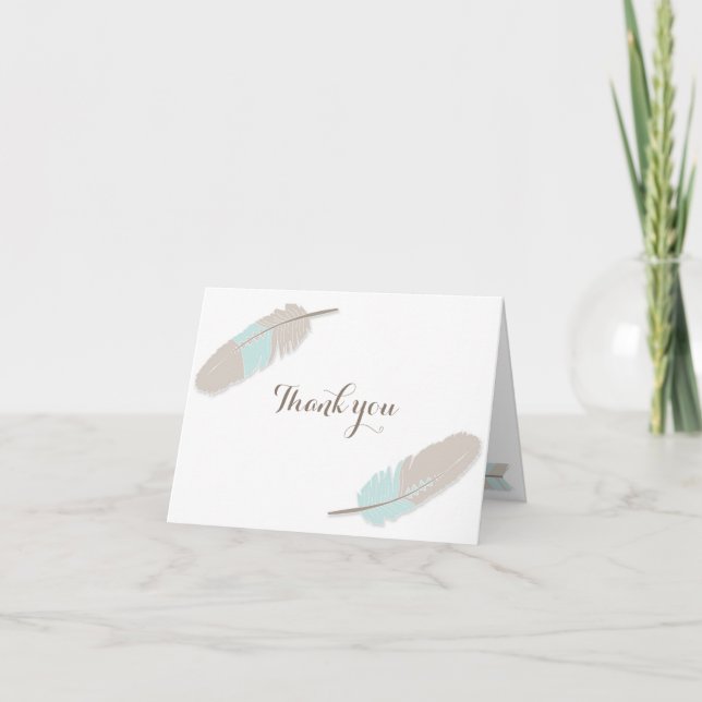 Boho Feather Baby Shower Tack Blue Grått Kort (Framsida)