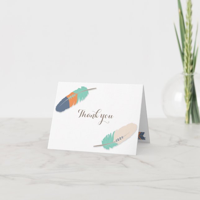 Boho Feather Baby Shower Tack Navy Orange Kort (Framsida)