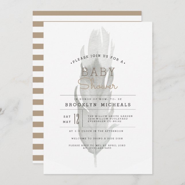 Boho Feather | Barnskötare för vattenfärg Inbjudningar (Fram/baksida)