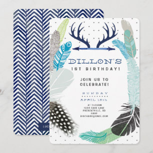 Boho Feather Birthday-inbjudan Inbjudningar