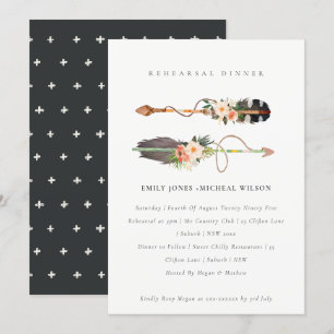 Boho Feather Blommigt Arrow Rehearsal Dinner Inbju Tack Kort