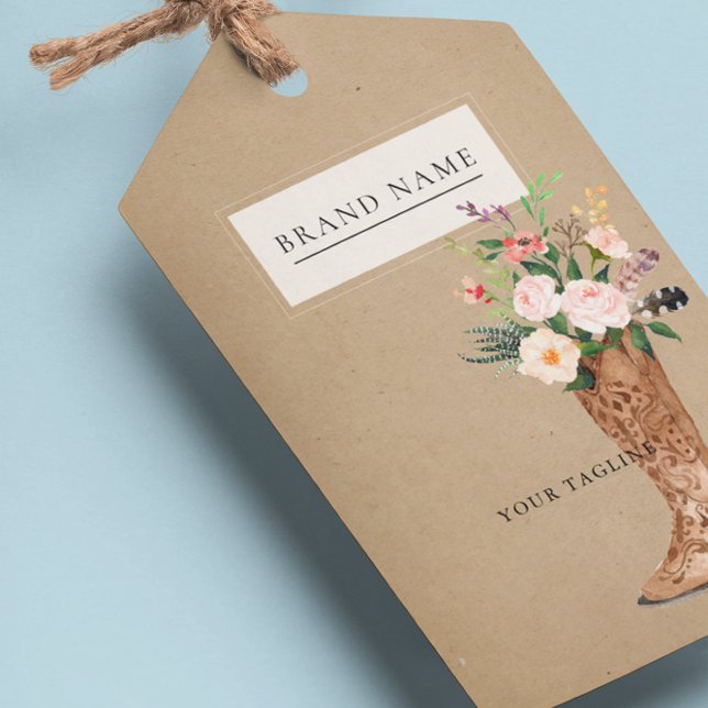 Boho Feather Blommigt Boot QR-kod Häng Märkre W/St Presentetikett (Skapare uppladdad)