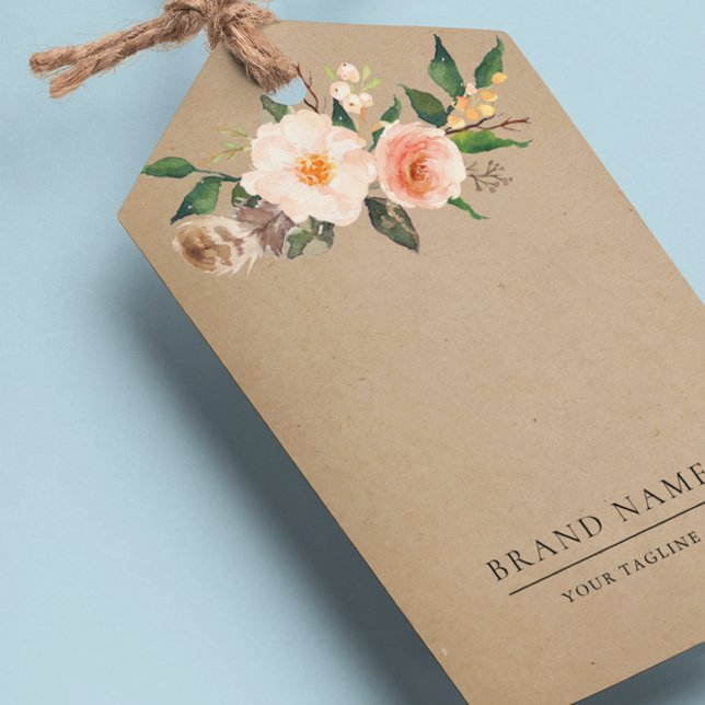 Boho Feather Blommigt Logotyp QR-kod Märkre W/Stri Presentetikett (Skapare uppladdad)