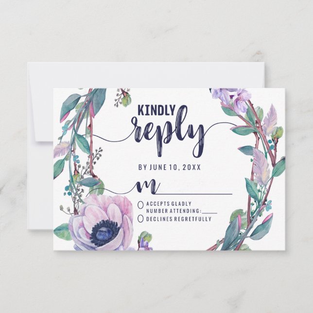 Boho Feather & Blommigt WAN Bröllop Reply OSA (Framsida)