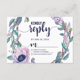 Boho Feather & Blommigt WAN Bröllop Reply OSA Kort