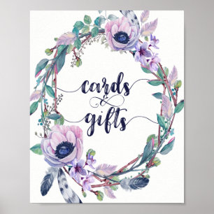 Boho Feather & Blommigt WAN Bröllopskort & Gifts Poster