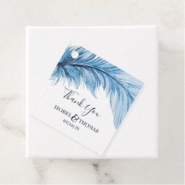 Boho Feather Blue & White Bröllop Tack Gåvor Etiketter