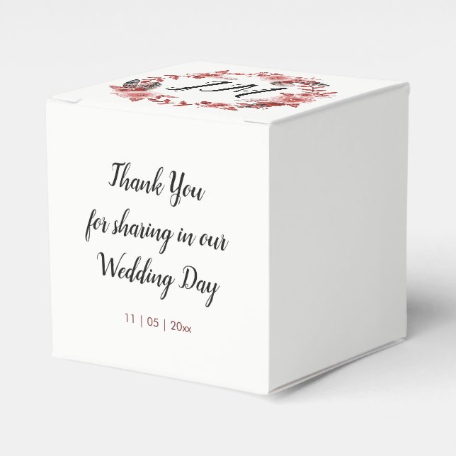 Boho Feather Burgundy Ro, andningsmonogram Presentaskar (Framsidan Sidan)