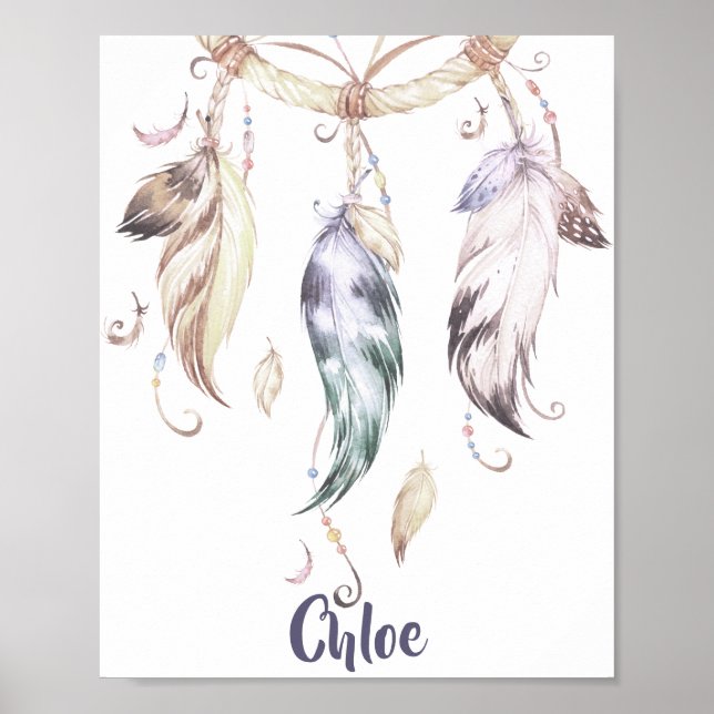 Boho Feather Dream Catcher Wall Art Poster (Framsidan)