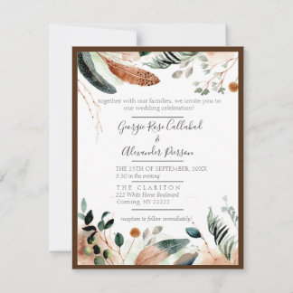 Boho Feather & Eucalyptus bröllopsinbjudan Inbjudningar