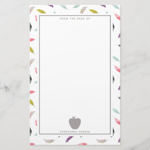 Boho Feather Grått Apple-lärare Brevpapper
