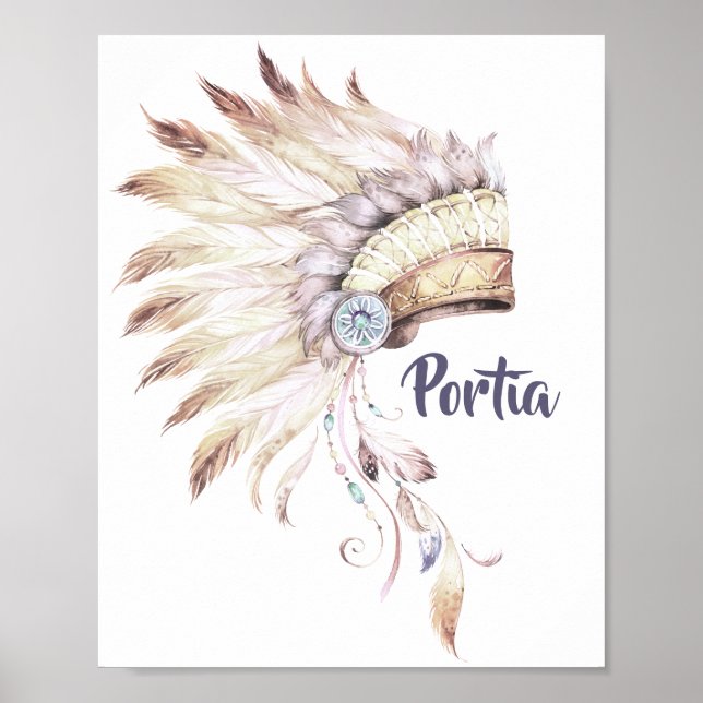 Boho Feather Headdress Wall Art Poster (Framsidan)