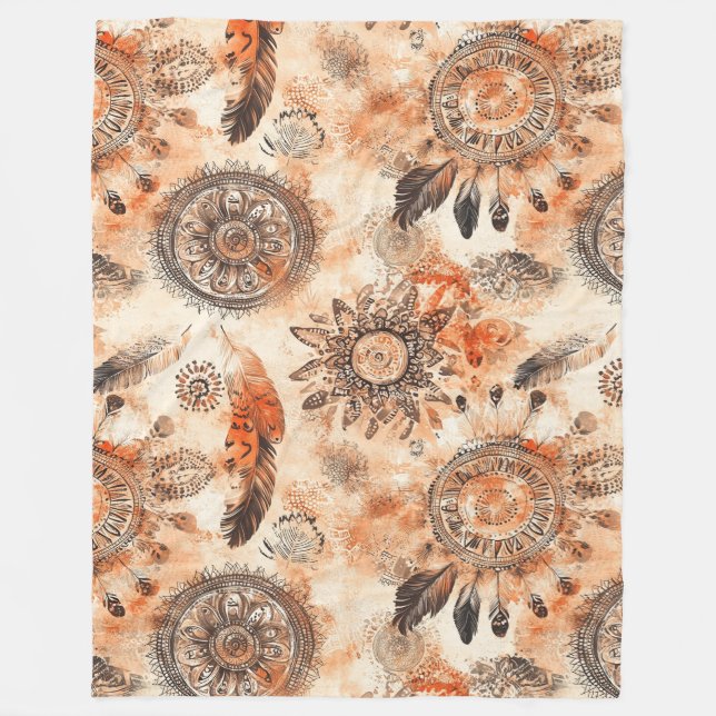 Boho Feather Mandala Fleecefilt (Framsidan)