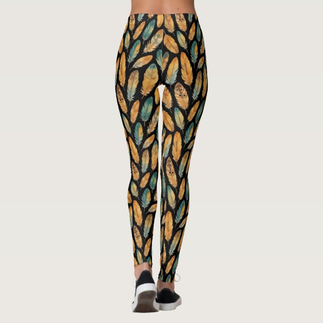 Boho Feather Mönster Leggings (Baksida)