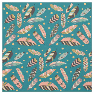 Boho Feather Mönster på Teal Tyg